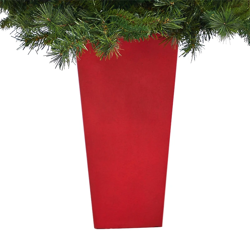 4.5ft. Pre-Lit Wyoming Mixed Pine Artificial Christmas Tree in Red Tower Planter, Clear Lights