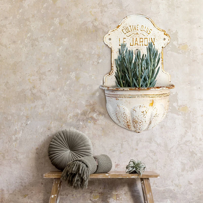 Hello Honey® 28.5" White Distressed Finish Metal Wall-Mounted Planter