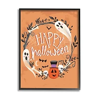 Stupell Industries Happy Haunts Halloween Wreath Framed Giclee Art