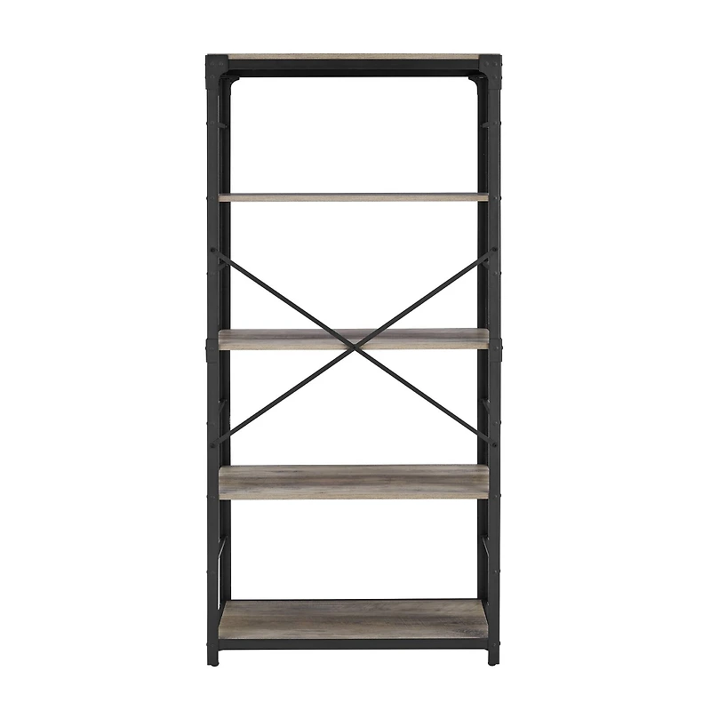 Walker Edison 64" Graywash Angle Iron Industrial Bookcase