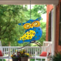 8" Blue & Yellow Metal Outdoor Wall Hanging Owl