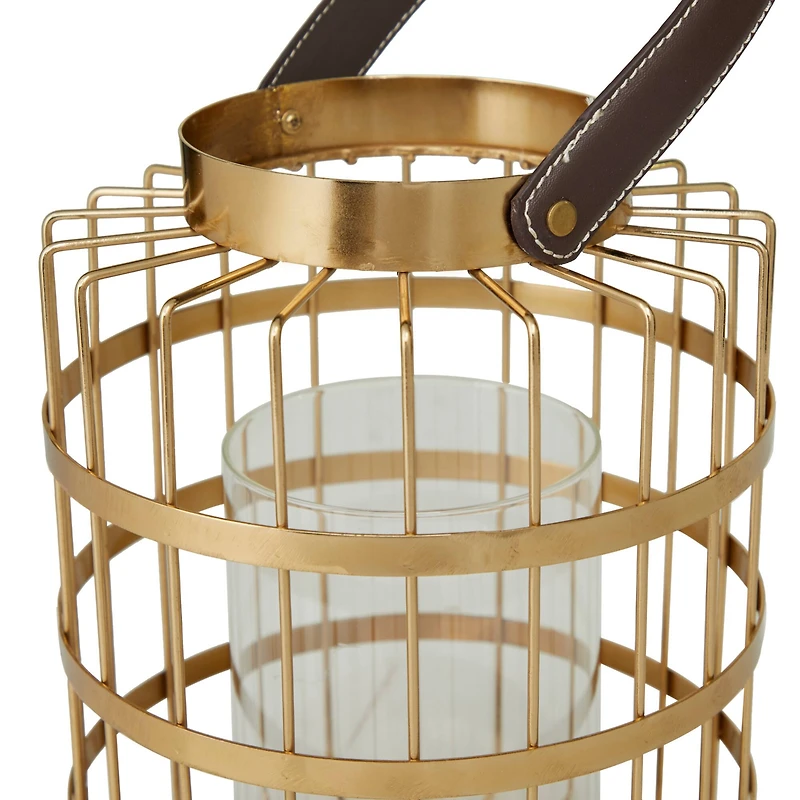 Set of 2" Gold Metal Modern Lantern 13", 11"