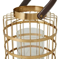 Set of 2" Gold Metal Modern Lantern 13", 11"