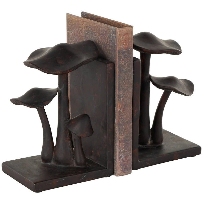 7.5" Dark Brown & Copper Mushroom Decorative Bookends, 2ct.