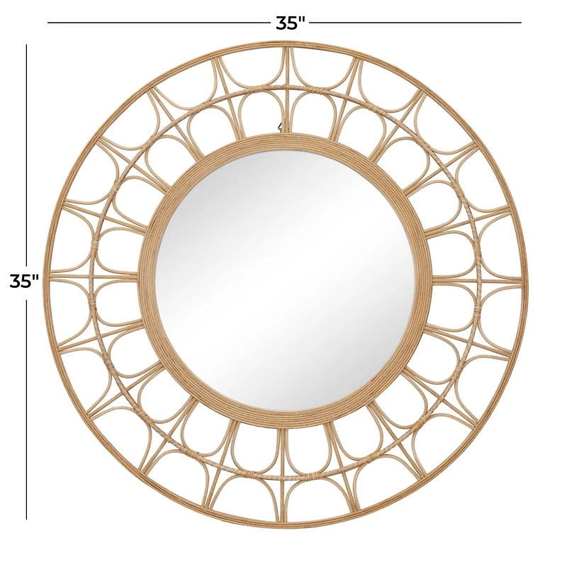 Brown Bamboo Bohemian Wall Mirror, 35" x 1" x 35"