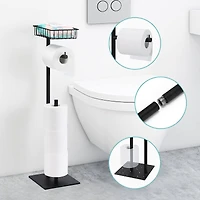 Black Freestanding Toilet Paper Holder Stand with Basket