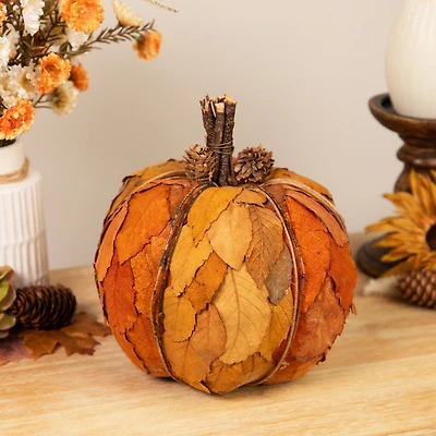 7.5" Orange & Brown Fall Harvest Tabletop Pumpkin