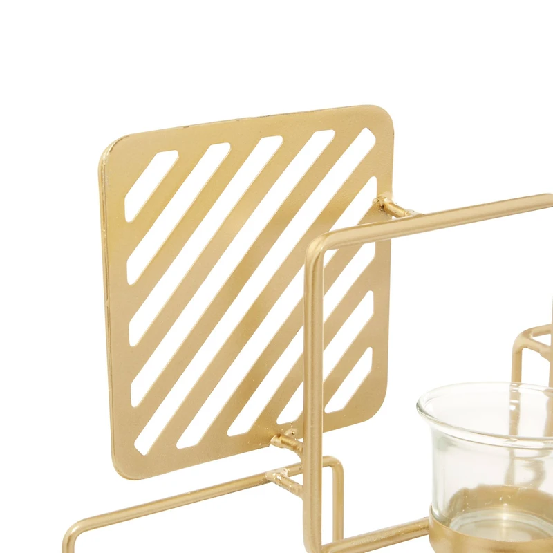 Gold Metal Contemporary Candelabra, 16" x 18" x 5"