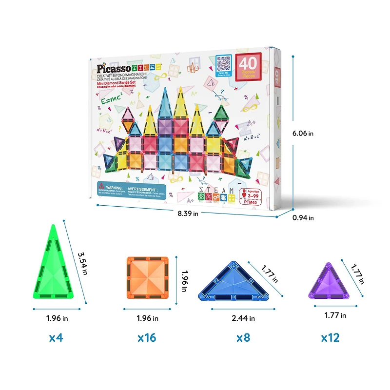 PicassoTiles® 40-Piece Travel Size Building Block Tile Set