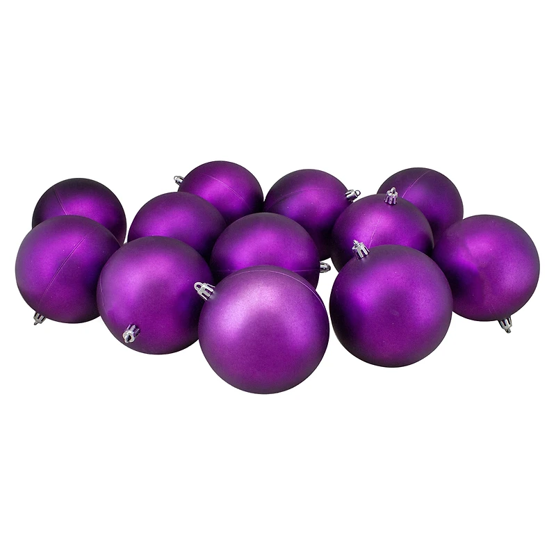 12ct. 4" Matte Purple Shatterproof Christmas Ball Ornaments