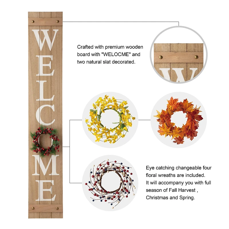 Glitzhome® 5ft. Brown Welcome Wood Porch Sign with 4 Changeable Wreaths