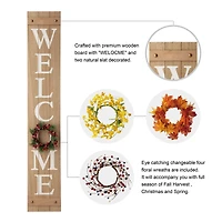 Glitzhome® 5ft. Brown Welcome Wood Porch Sign with 4 Changeable Wreaths