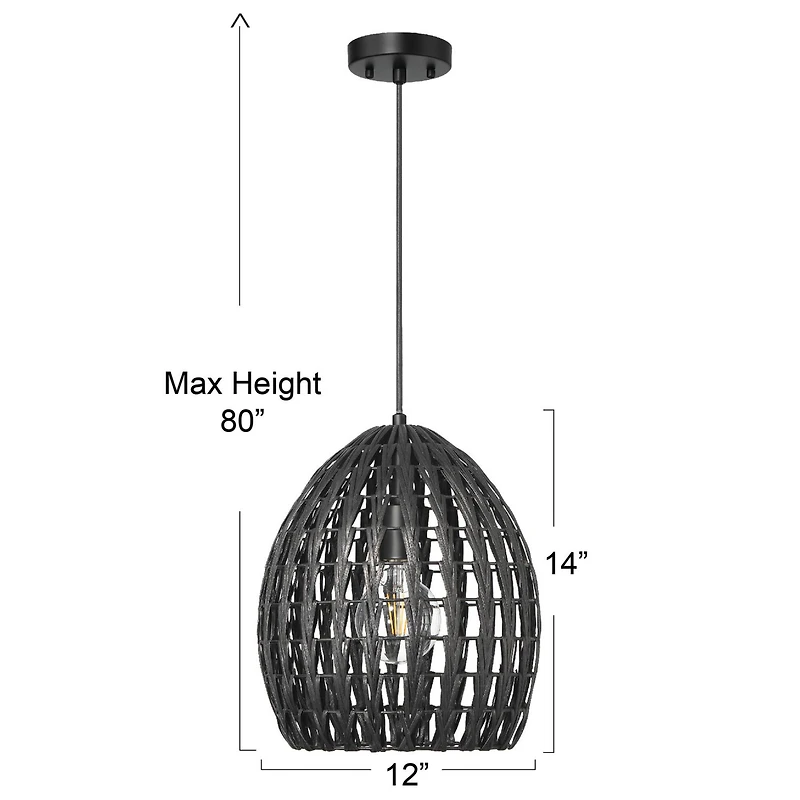 Hello Honey® Persephone Black Metal & Handwoven Rattan Ceiling Light