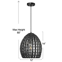 Hello Honey® Persephone Black Metal & Handwoven Rattan Ceiling Light