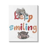 Stupell Industries Keep Smiling Motivational Children's Phrase Baby Elephant Hippo Canvas Wall Art