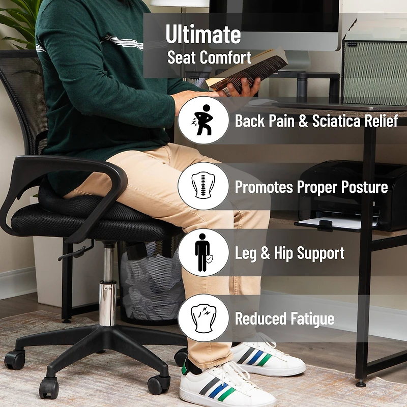 Mind Reader Donut Pillow with Air-Cloud Technology, Ergonomic Memory Foam Seat Cushion for Tailbone, Hemorrhoid, Pregnancy & Lower Back Pain Relief, Washable Cover, Black