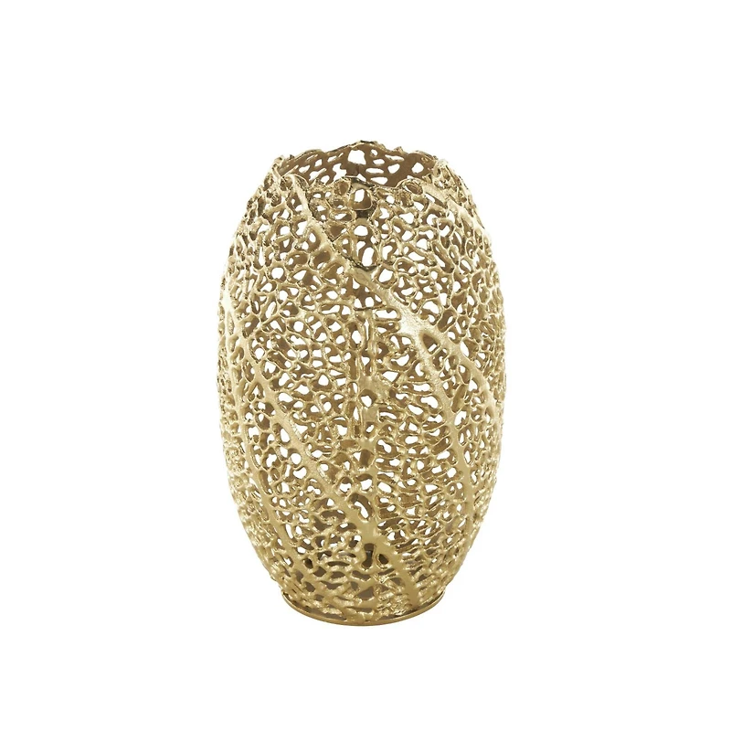 14.5" Gold Aluminum Abstract Metallic Coral Inspired Vase