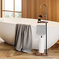 Black Freestanding Toilet Paper Holder Stand with Shelf
