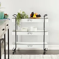 35" White Metal Farmhouse Storage Rolling Cart