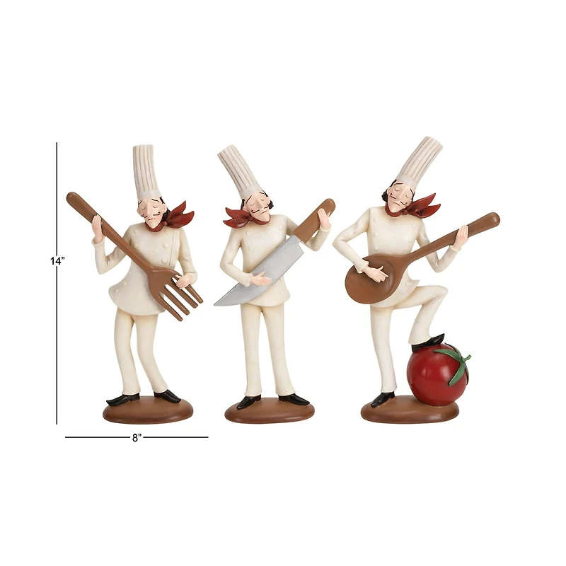 White Polystone Traditional Chef Sculptures, Set of 3