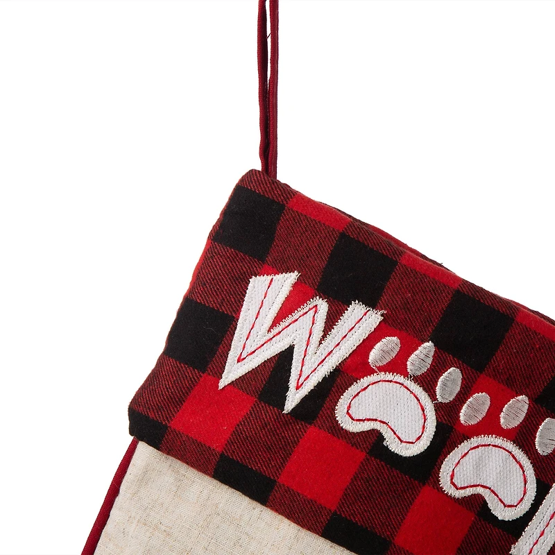 Glitzhome® 21" LED Embroidered Dog Linen Christmas Stocking