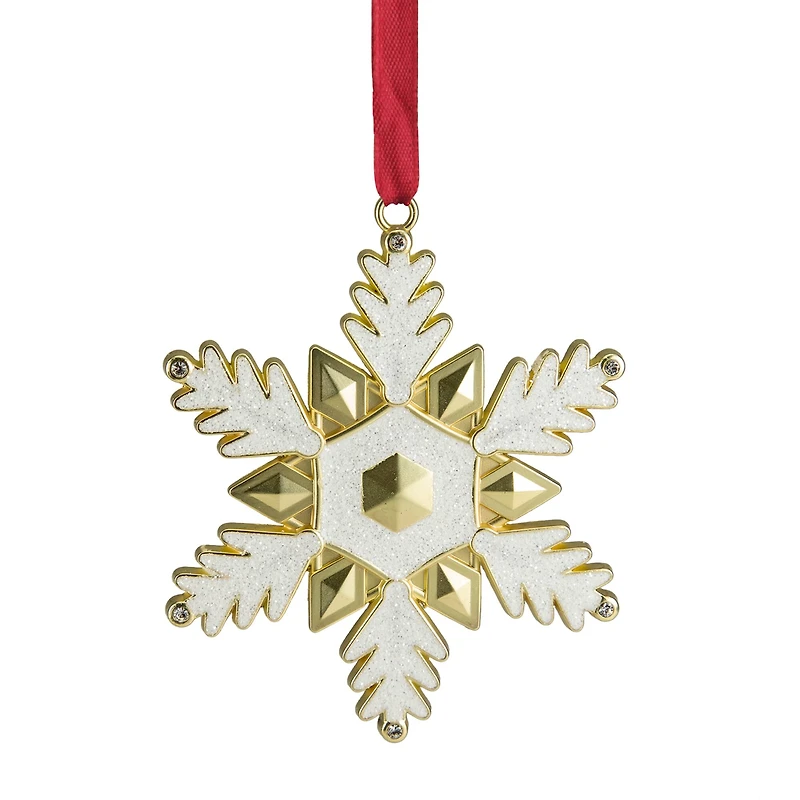 3.5" Gold Brass-Plated Snowflake with European Crystals Ornament