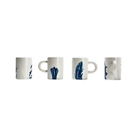 Hello Honey® 12oz. Antique White and Blue Farmhouse Hand Painted Stoneware Mugs Set with Painted Flora and Fauna