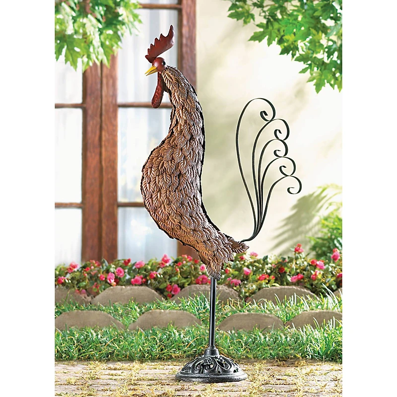 31" Metal Rooster Sculpture