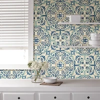 NuWallpaper Blue Florentine Tile Peel & Stick Wallpaper