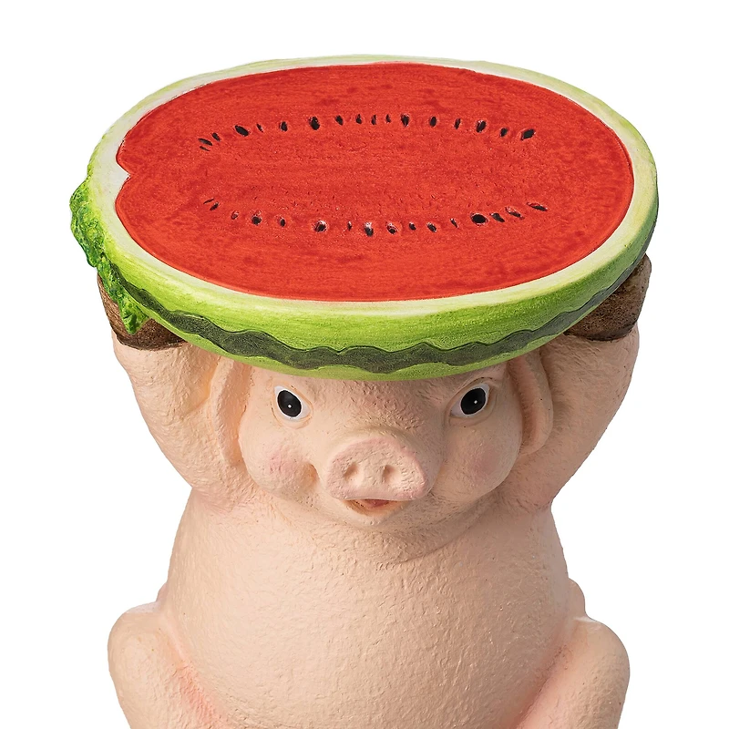 Glitzhome® 12.5" Pig Holding a Watermelon Decorative Garden Stool
