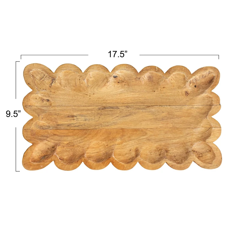Hello Honey 17.5" Natural Scalloped Mango Wood Tray