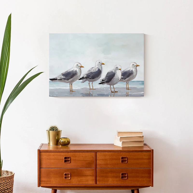 Seagulls In A Line 24" x 16" Canvas Wall Art