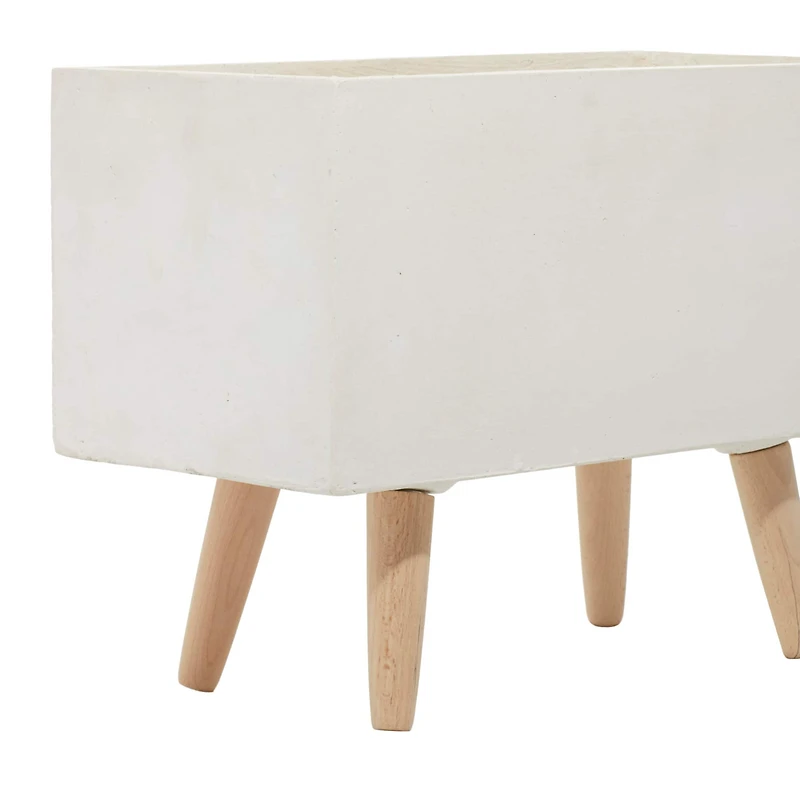 Set of 2 White Fiber clay Contemporary Planter, 17", 21"