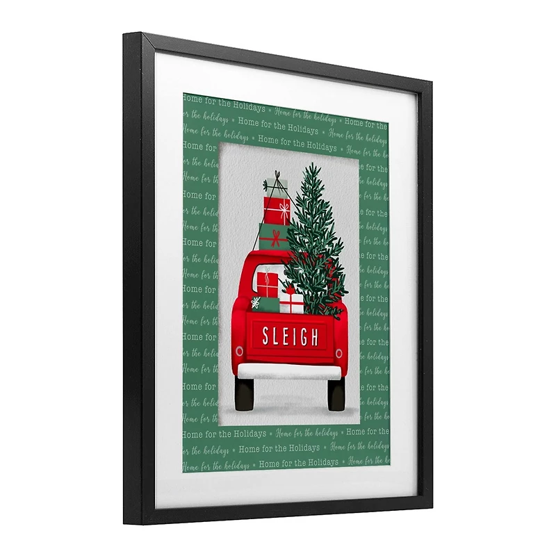 Stupell Industries Sleigh Truck with Christmas Phrases Framed Print Under Glass Wall Art