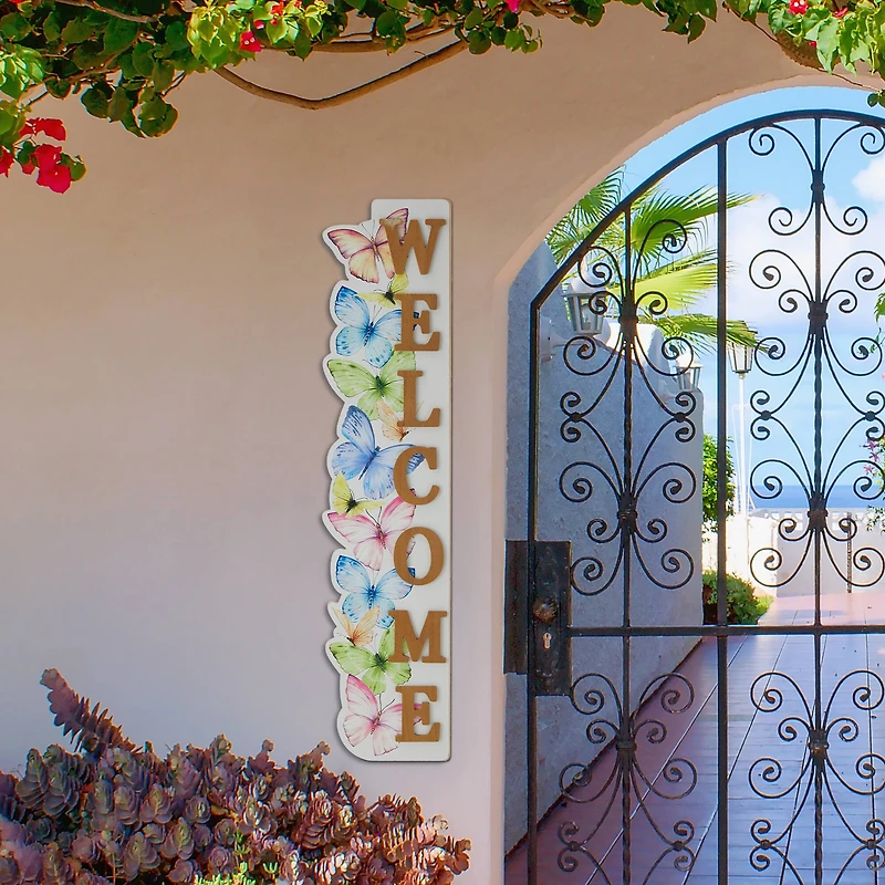 Glitzhome® 42" Wood Butterfly WELCOME Porch Sign