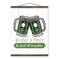 A Pint to Luck & Laughter Teak Hanging Canvas