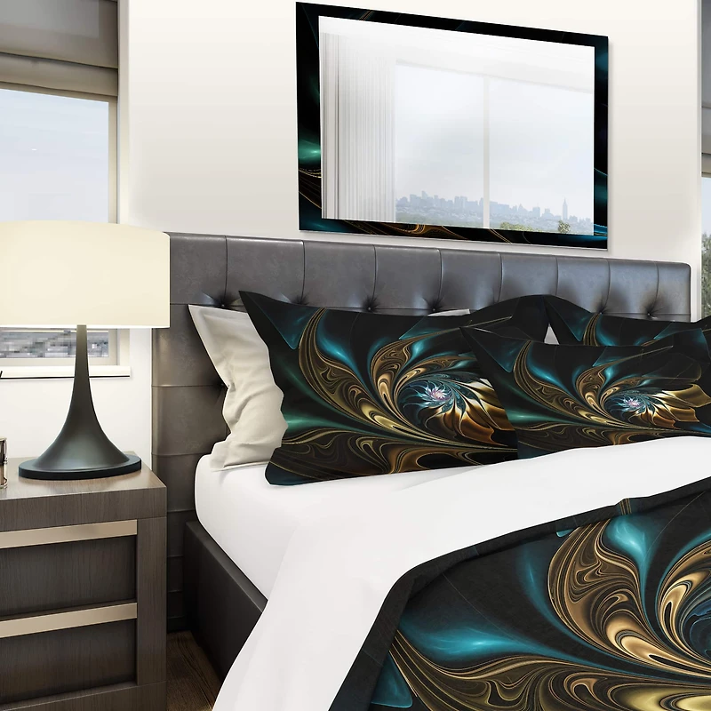 Designart 'Brown Blue Fractal Flower in Black' Modern & Contemporary Bedding Set