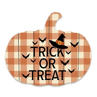 Trick or Treat Buffalo Check Pumpkin Shaped Pallet Wood Art