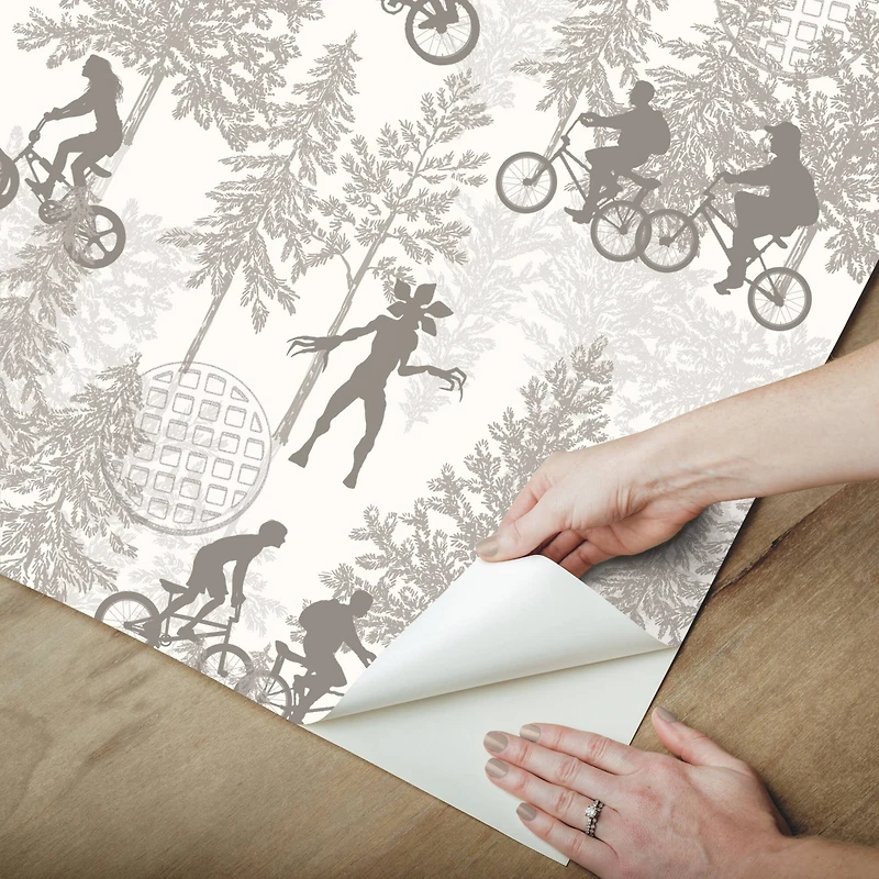 RoomMates Netflix Stranger Things Hawkins Woods Taupe Peel & Stick Wallpaper