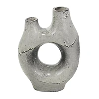 Gray Paper Mache Abstract Circular Vase with Dual Openings