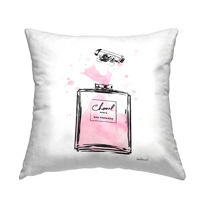 Stupell Industries Pretty Pink Watercolor Perfume Bottle Splash Throw Pillow 18" x 18"