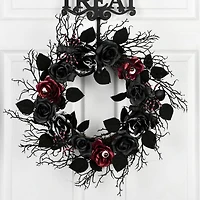 22" Black Halloween Rose Wreath