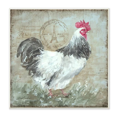 Stupell Industries Traditional Farm Rooster Vintage Parisian Stamp Rustic Animal,12" x 12"