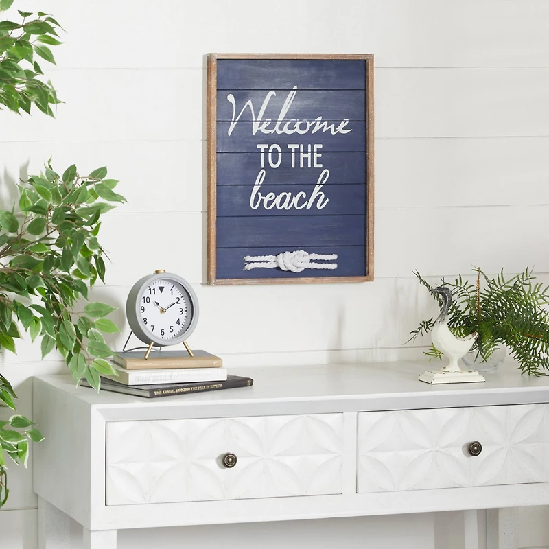 Coastal Blue Wood Welcome to the Beach Sign, 20" x 15" x 2"