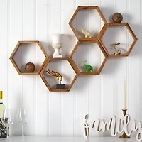 12" Wooden Hexagon Floating Honeycomb Shelf (Set of 5)