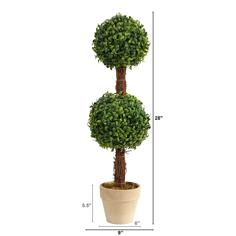 2ft. Boxwood Double Ball Topiary Tree in Cream Planter