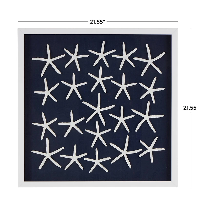 22" x 22" Dark Blue Resin Starfish Cluster Shadow Box with Linen Backing