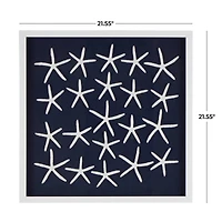 22" x 22" Dark Blue Resin Starfish Cluster Shadow Box with Linen Backing