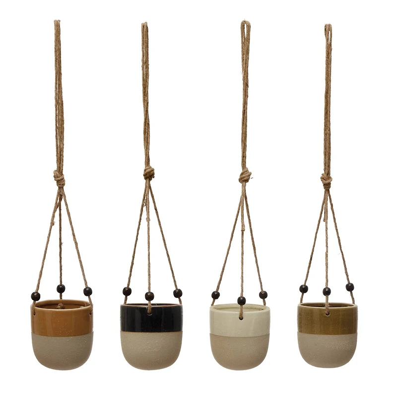 Hello Honey® 4.5" Assorted Stoneware Planter with Bead Hanger, 4ct.
