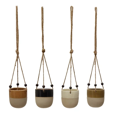 Hello Honey® 4.5" Assorted Stoneware Planter with Bead Hanger, 4ct.